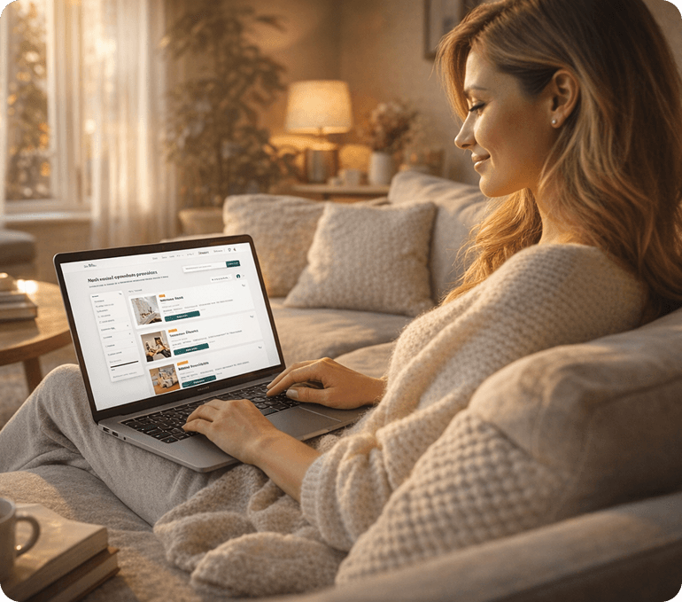 Woman browsing Ovello on laptop